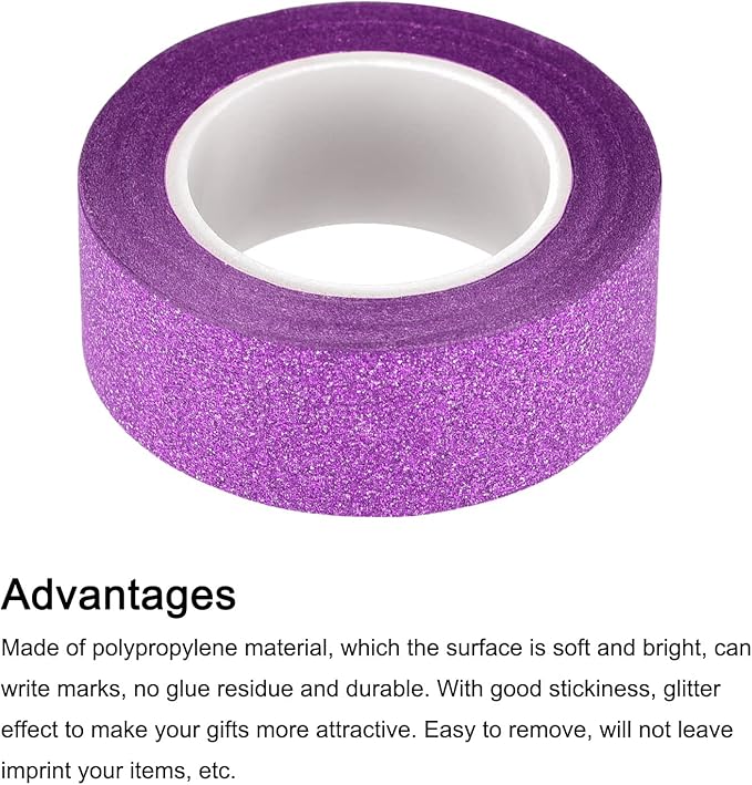 MECCANIXITY 0.6inch x 32.8ft Glitter Tape, Decorative Craft Tape Self Adhesive Stick 1.5cmx10m Rose Red for Scrapbook, DIY Arts, Gift Wrapping Pack of 3