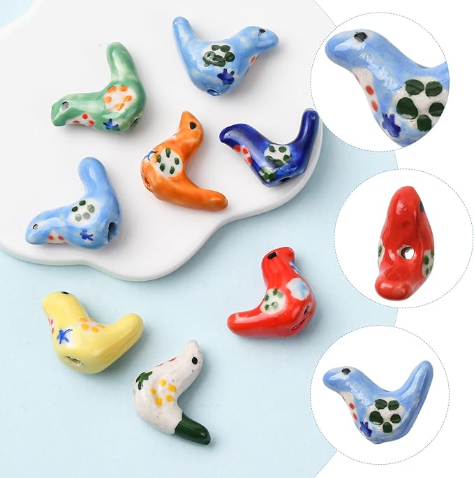 8Pcs Porcelain Ceramic Pigeon Shape Beads, 7 Colors Cute Animal Porcelain Loose Spacer Beads for DIY Necklaces Bracelets Crafts Supplies Jewelry Accessories