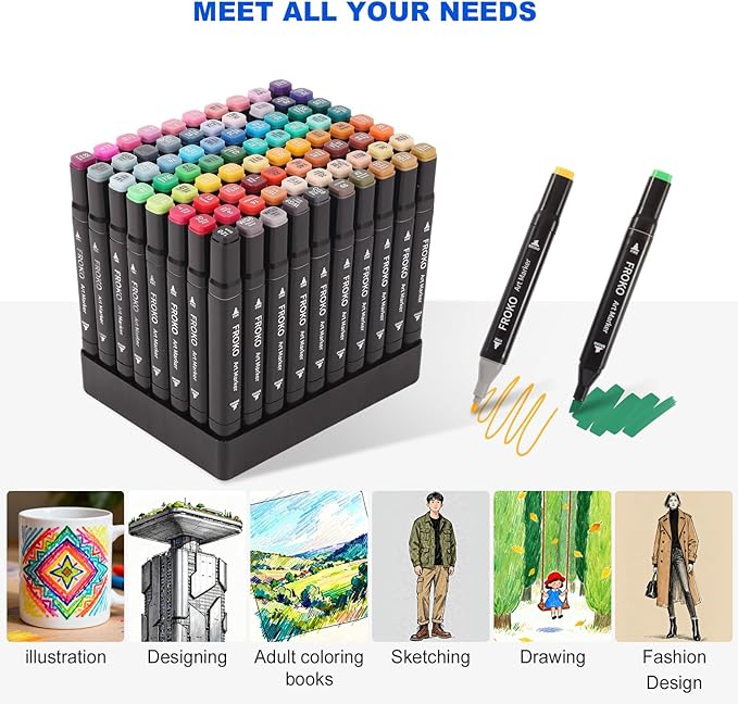 FROKO Alcohol Markers, 80 Colors Dual Tip Art Marker,Coloring Marker, markers for adult coloring books no bleeding