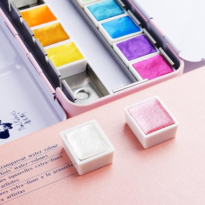 Paul Rubens Watercolor Paint, 12 Assorted Colors with Glitter Sparkle Effect, Professional Grade for Aritsts Adults Begginners, Portable and Compact Art Supplies