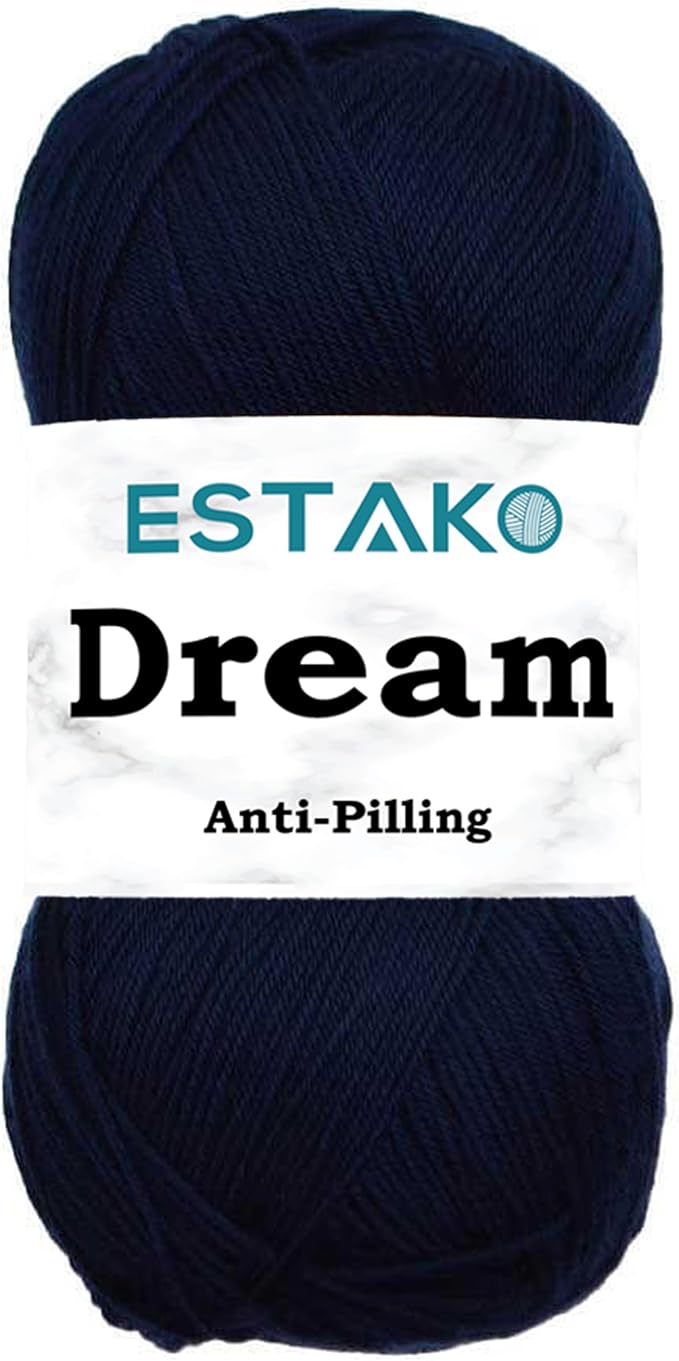 Estako Dream, 100% Microfiber Acrylic Yarn, Soft, Super Fino/Fingering Weight (1) for Crochet and Knitting 3.5 Oz (100g) / 382 Yrds (350m) (74026 - Navy)