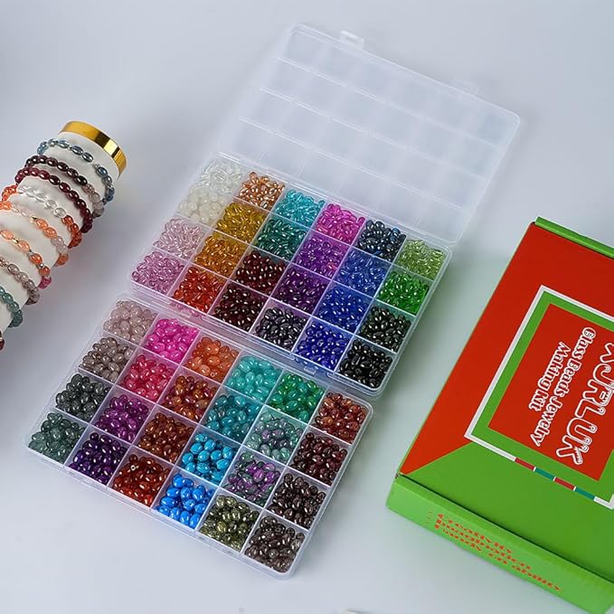 6x8mm Oval Glass Beads Kit - 1500+ Pcs Rice Beads for Jewelry Making, Bracelets, Necklaces DIY - Assorted Colors, Bead Bracelet Kit,Gifts for Teen Girls Crafts for Girls Ages 8-12