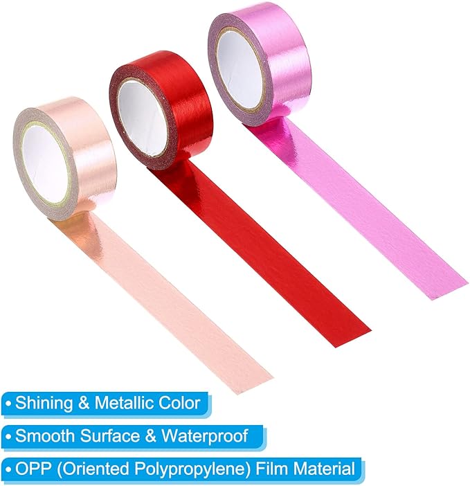 PATIKIL Metallic Washi Tape 15mm x 5m, 6 Pack Art Paper Mirror Masking Foil Sticker Self-Adhesive for DIY Art Craft Wrapping Wedding Decoration, Pink, Red, Pink Gold