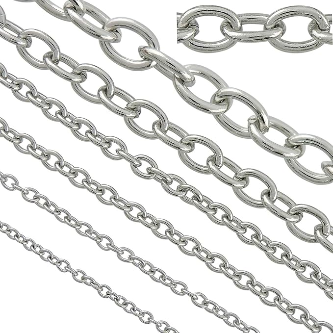 Coiris 33 Feet Stainless Steel Cable Chain for Jewelry Making Bulk, 3.7mm Soldered Link Chain Spool for DIY Necklaces Bracelets Crafts, Anti-Tarnish Metal Chain Roll (No Clasps Included)