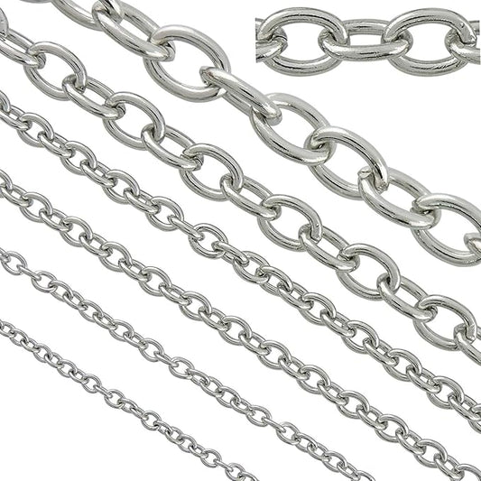 Coiris 33 Feet Stainless Steel Cable Chain for Jewelry Making Bulk, 3.7mm Soldered Link Chain Spool for DIY Necklaces Bracelets Crafts, Anti-Tarnish Metal Chain Roll (No Clasps Included)