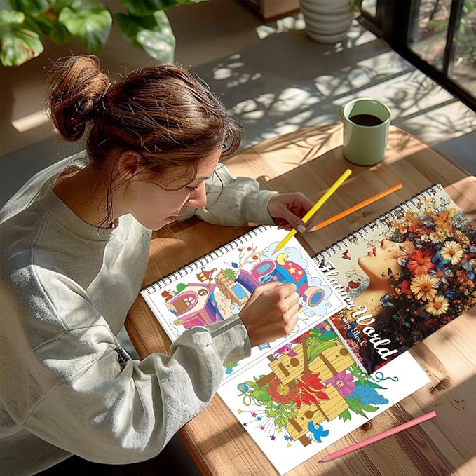 Aannanl Adult Coloring Book 3 Pcs Coloring Books for Adults Relaxation Mandalas,Flowers and Fairytale House Theme Spiral Bound Coloring Book for Women to Stress Relief (Artistic Aesthetics)