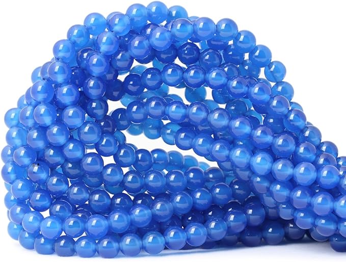 60PCS 6mm Smooth Surface Blue Agate Round Loose Beads Energy Stone for Jewelry Making 1 Strand 15"