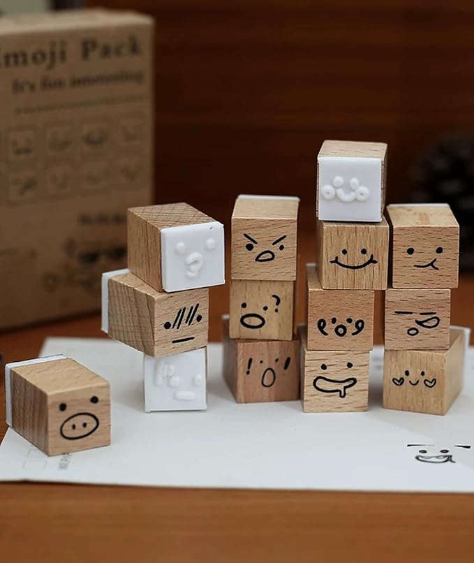 25pcs Mood Expression Wooden Rubber Stamps Kit, Cute Small Emoticon Theme Stamps for Decorative Diary Planner DIY Craft Scrapbook Card Making Letters Journal