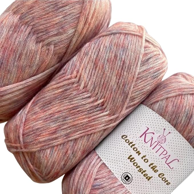 Cotton to The Core Worsted Weight Yarn for Crocheting, 3-Pack (654Yds / 300G), Free Patterns, Beginners Friendly - Soft Cotton Yarn for Knitting - #4 Medium Worsted Weight - Baby Pink