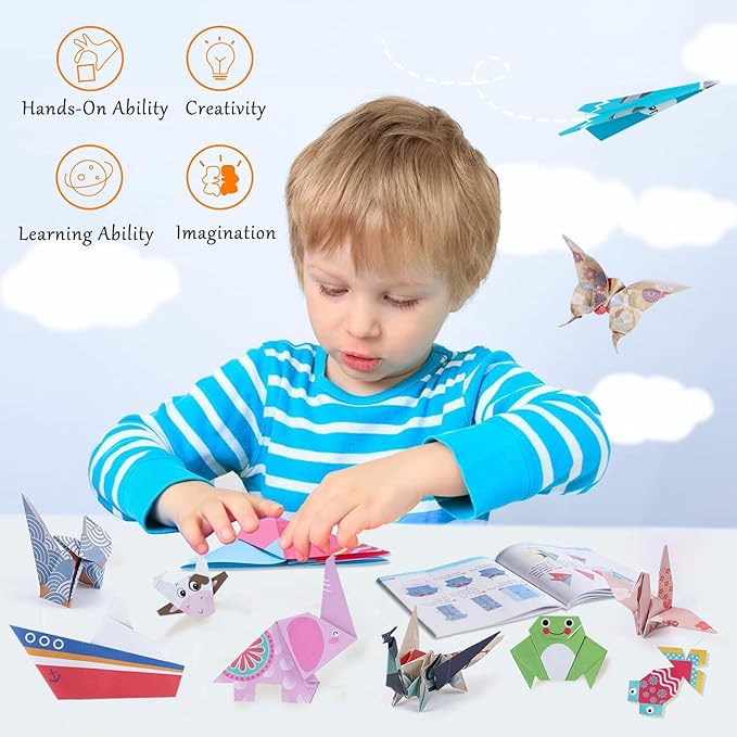 Origami Paper for Kids Crafts, 350 PCS Origami Paper Kit, Vivid 200 Cartoon Origami Objects+100 Solid Color Papers+50 Traditional Japanese Patterns with Instructions, Origami for Kids Adults Beginners