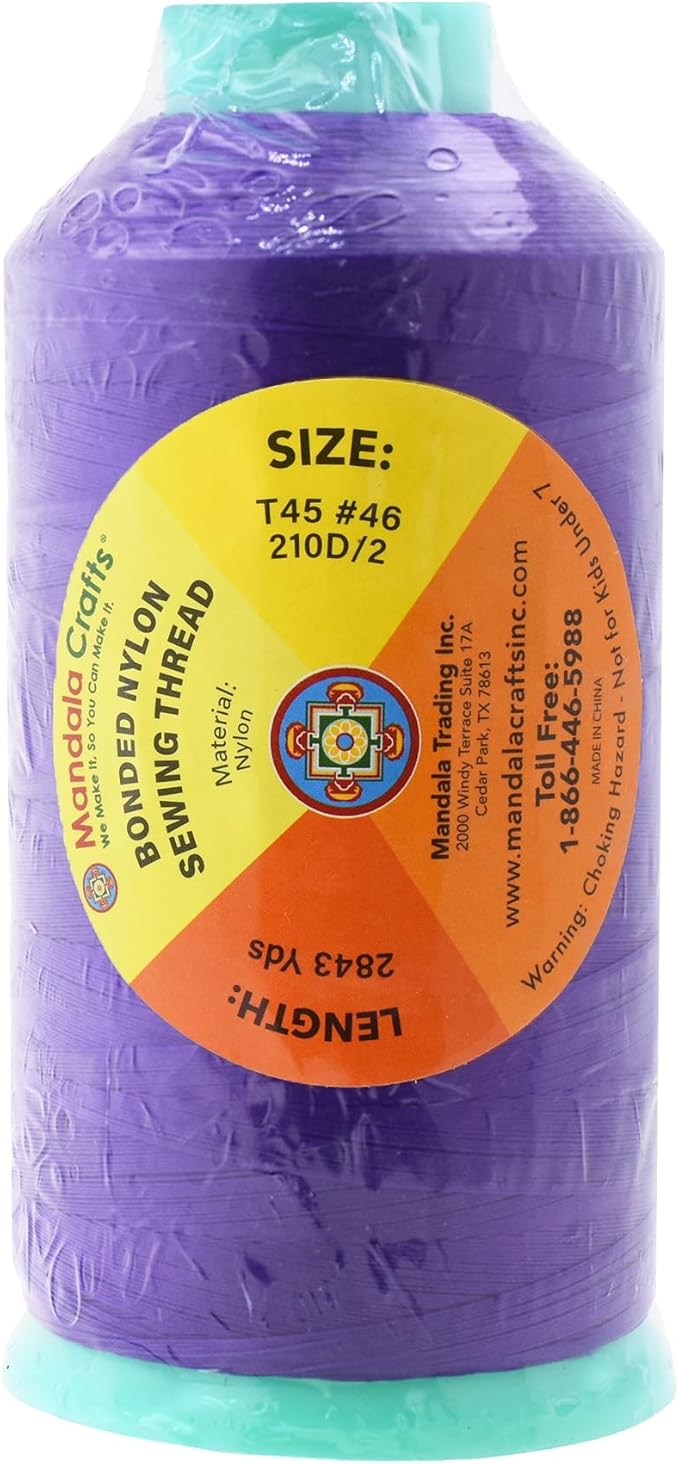 Mandala Crafts Size 46 210D T45 Bonded Nylon Thread - Violet 2843 YDs Tex 45 Heavy Duty Sewing Threads for Leather, Jeans, Weaving, Outdoor Marine Upholstery