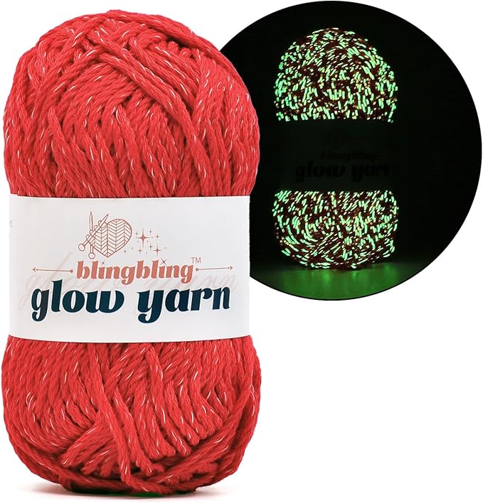 Glow in The Dark Yarn - 100g/3.5oz DK #3 Light Weight, Beginner-Friendly Crochet & Knitting Supplies (Red, 1 Pack)