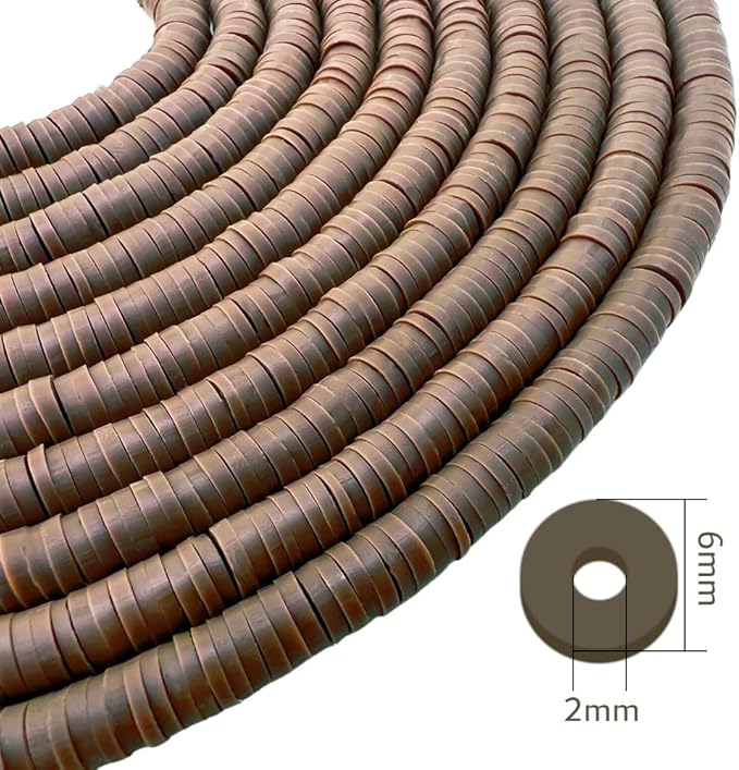 10 Strands Clay Bead, Heishi Beads for Bracelet Stack, Earth Tone Clay Beads for Adults, Flat Beads Kit for Friendship Bracelets, Neutral Beads Bracelet Making Kit(Brown)