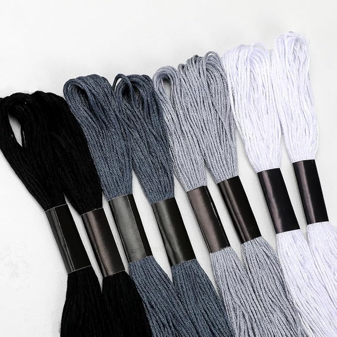 Embroidery Floss 16 Skeins 8.7 Yard Black White Friendship Bracelet String Cross Stitch Threads for Jewelry Making Bracelet Stitching Thread Floss Bracelets Making Yarn