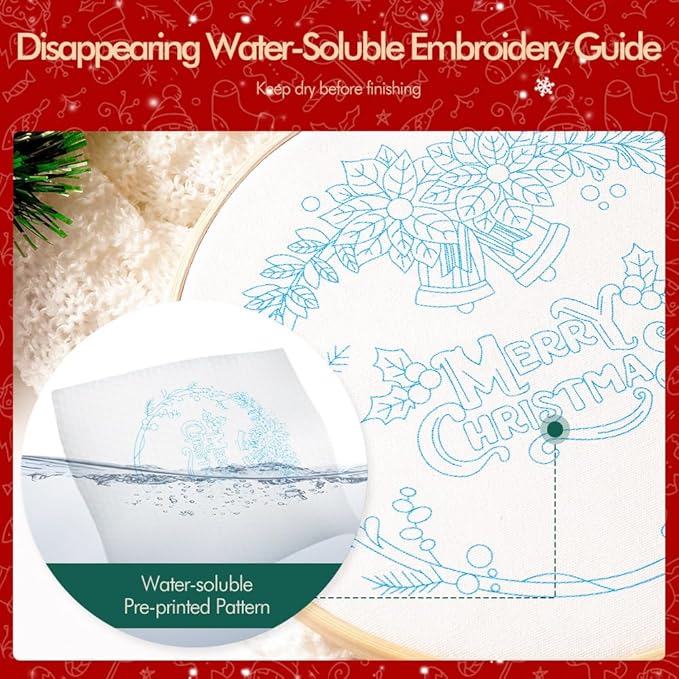 christmas embroidery kits: 3 pack cross stitch kit for beginners adults, diy ornaments craft kit with all tools & instructions, stamped hand embroidery starter kit for holiday crafts & xmas home decor