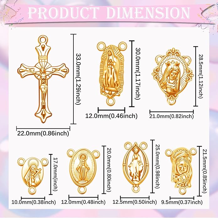 60Pcs/30Sets Rosary Making Kits Supplies Religion Cross and Center Medal Charms Jesus Crucifix Oval Alloy Pendant for Diy Prayer Necklace Catholic Jewelry