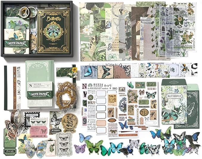 Diuhofart Scrapbook Kits for Adults Women, Aesthetic Stationery Scrap Booking Supples Kit with A6 Grid Notebook for Junk Journal Supplies, DIY Paper Craft Art Materials