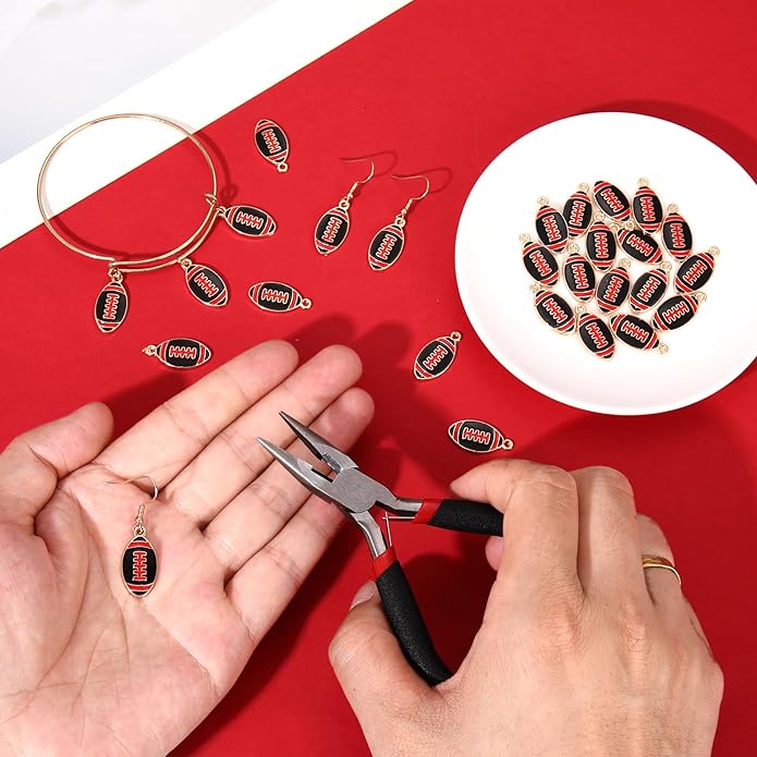 NVENF 30PCS Football Charms for Jewelry Making, Enamel Football Charms for Bracelet Necklace Earrings Making, Red Black White Blue Purple Orange Game Day Football Charm Bulk
