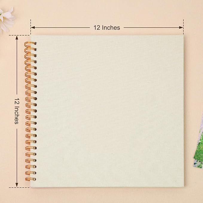 Scrapbook Photo Album 12x12 Inches 80 Pages Hardcover Kraft Paper Linen Cover Scrap Book Memory Book DIY Scrapbook Albums for Wedding Baby Boyfriend Travel Anniversary Family, Beige