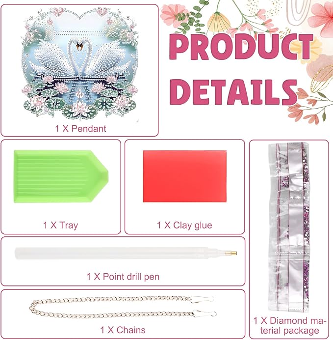 DOMROM Swan Diamond Art Hanging Kits for Adults Beginners, Special Shaped Crystal Diamond Painting Swan Pendant, DIY Diamond Art Suncatchers Animal for Home Garden Wall Decor Gift