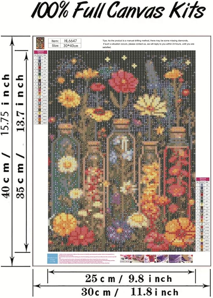 GEMFAMILY 5D Flowers Diamond Art Kits for Adults,Diamond Painting Kits for Bottle Flower,DIY Round Full Drill Diamond Painting Kits for Beginner Home Wall Decor 12 X 16 Inch