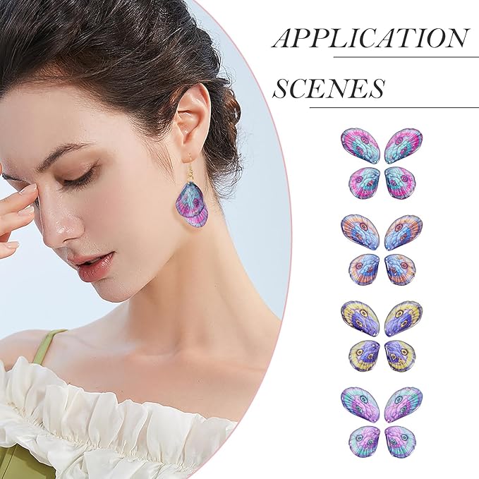 FASHEWELRY 16Pcs Resin Butterfly Wings Earring Charms Turquoise Pink Purple Fairy Wing Pendants Oaw Animals Print Feather Charms with Jump Rings Earrings Hooks for DIY Earring Jewelry Making