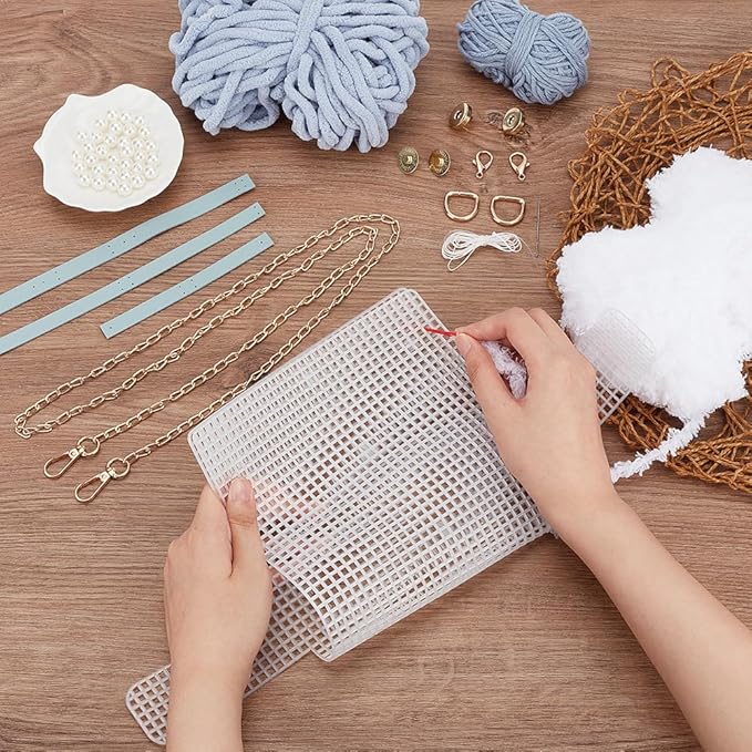 WADORN DIY Knitting & Crochet Handbags Kit, Mesh Plastic Canvas Kit for Shoulder Bags, Crossbody Bags, Handmade Purse Materials, Sky Blue