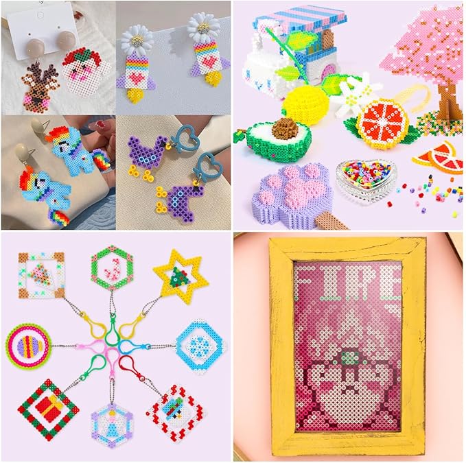 meland fuse beads with mini iron - 24,000pcs beads for crafts for girls age 3-12 year old, 24 color 5mm melty bead set, art & craft kit for girls gift idea for birthday christmas