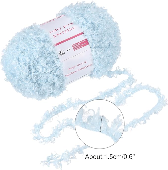 MECCANIXITY 2 Skeins Fur Yarn Soft Fluffy Chunky Yarn Fuzzy Eyelash Yarn Sky Blue for Crocheting Knit Clothes Bag - 55Yard/50m, 3.29ozx2