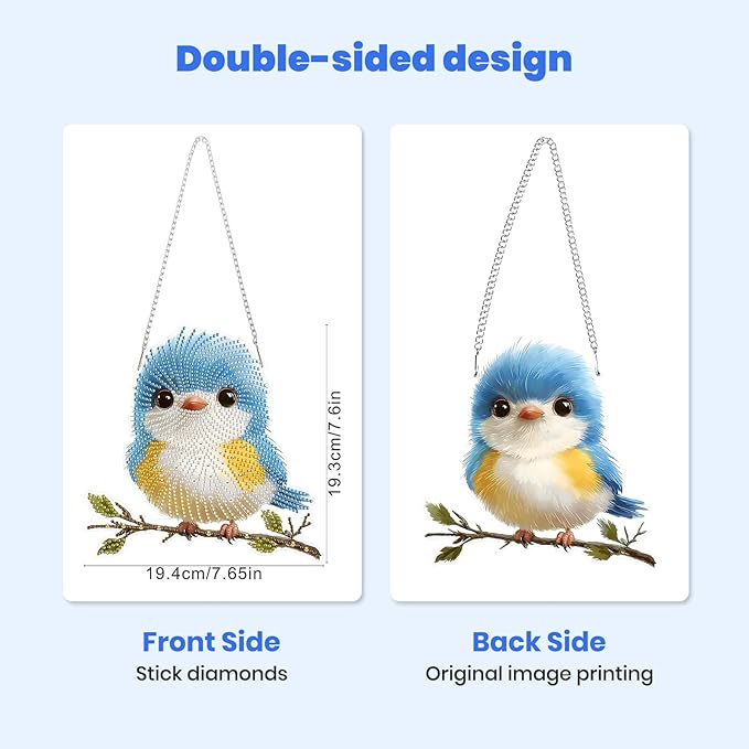 MXJSUA Special Shaped Hanging Diamond Painting Art Kits for Adults, Cute Bird 3D Crystal Rhinestone Acrylic Gem Art Pendant Ornaments Kit for Home Decoration and Gift