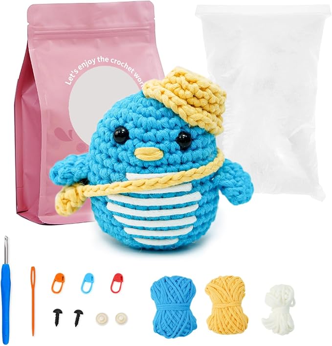 Wadukud Penguins Crochet Kit for Beginners, DIY Crochet Kit for Adults, Crochet Starter Kit with Step-by-Step Video Tutorials for Holiday Gift Easter Basket Stuffers Craft Gifts for Teen Girls Kids