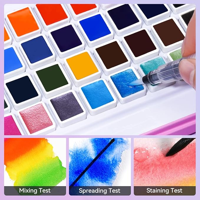 MeiLiang Watercolor Paint Set, 36 Standard Colors and 12 Glittery Colors in Exquisite Carrying Box with Metal Ring and Watercolor Brush, Perfect as Art Gift, Suitable for Beginners, Professionals