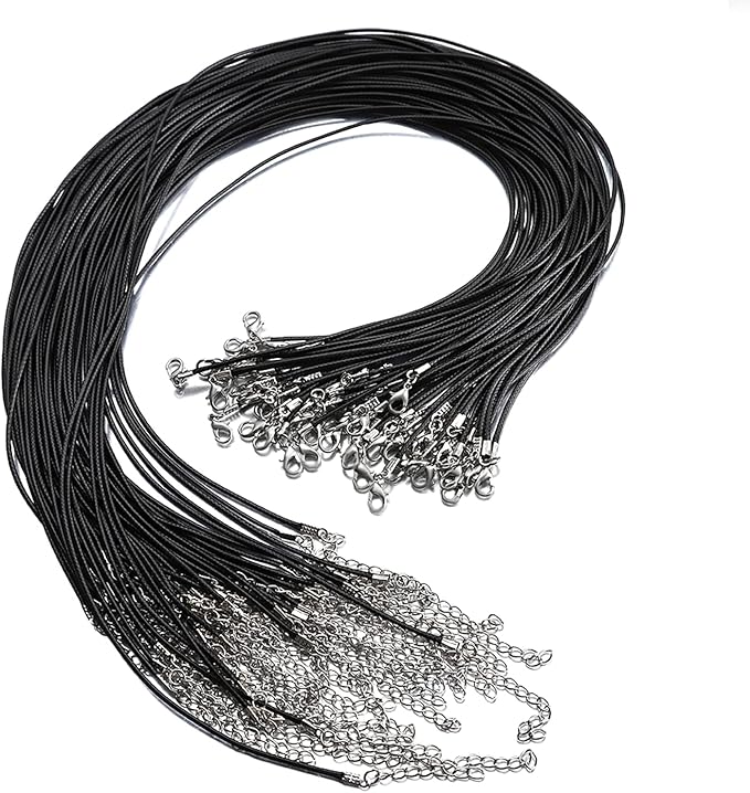 100 Pcs 24" 1.5mm Black Waxed Necklace Cord String Bracelet Faux Leather Chain Clasp Bulk for Jewelry Making Supplies Accessories