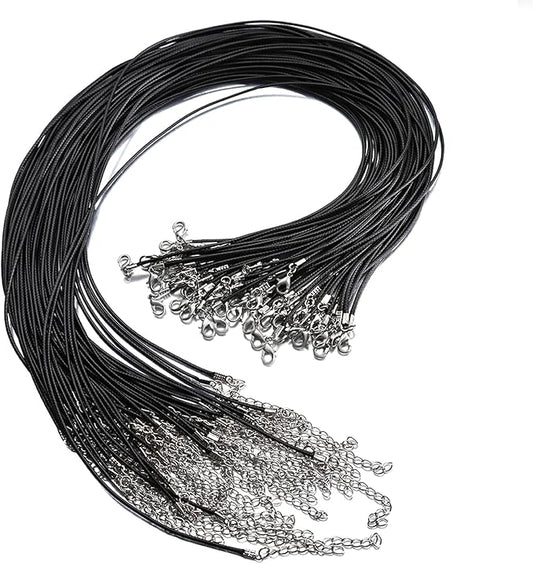100 Pcs 24" 1.5mm Black Waxed Necklace Cord String Bracelet Faux Leather Chain Clasp Bulk for Jewelry Making Supplies Accessories