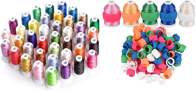 Simthread 40 Colors Polyester Embroidery Machine Thread 500M (550Y) with 40PCS Thread Spool Huggers Kit for Brother Janome Singer Pfaff Husqvarna Bernina Sewing Machines