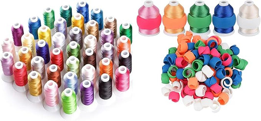 Simthread 40 Colors Polyester Embroidery Machine Thread 500M (550Y) with 40PCS Thread Spool Huggers Kit for Brother Janome Singer Pfaff Husqvarna Bernina Sewing Machines