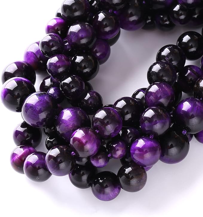 6mm 60pcs A+ Natural Purple Tiger Eye Stone Beads Round Spacer Loose Beads for Jewelry Making DIY Bracelet Necklace 15" Inch