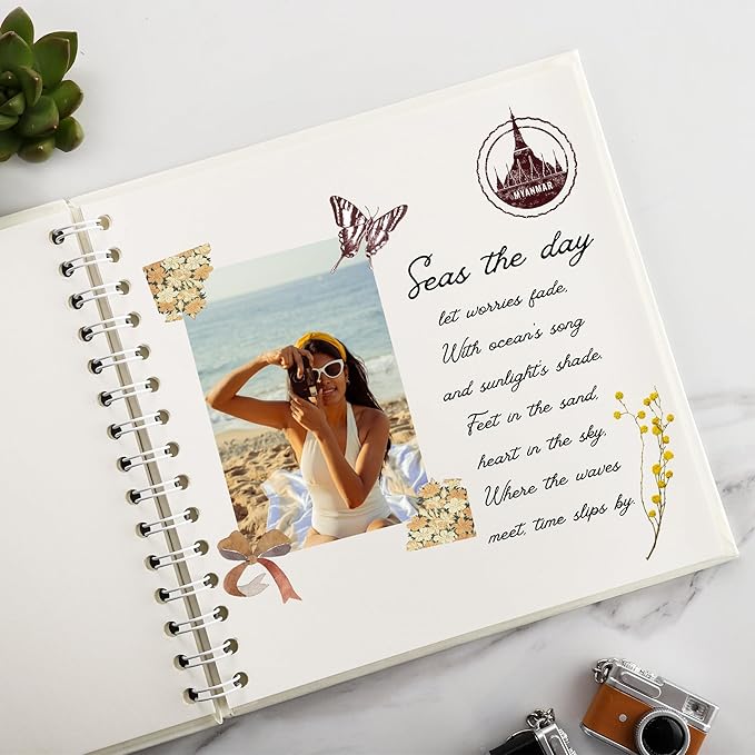 Scrapbook 7 x 7 Inch DIY Square Photo Window, Memory Book for Parents and Kids, Photo Album Hardcover Kraft Paper Cream 20 Sheets/ 40 Pages