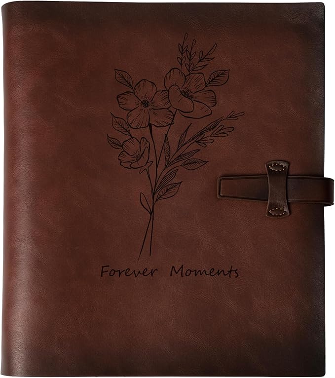 Photo Album 4x6 200 Photos, Genuine Leather Photo Albums with Writing Space with 30 Writing Paper, Travel Family Wedding Kids Graduation Ultrasound Baby Picture Album Scrapbook Photo Album（Flower）