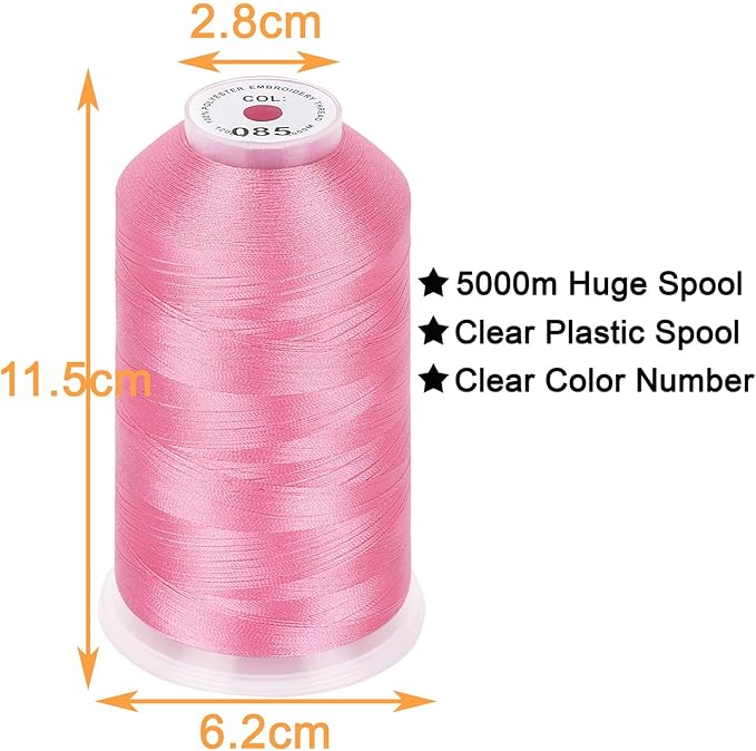 New brothread - 2 Huge Spools 5000M Each Polyester Embroidery Machine Thread 40WT for Commercial and Domestic Machines - Pink