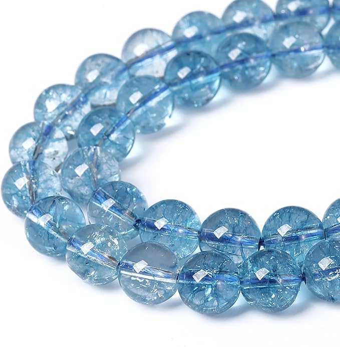 10mm 38pcs Blue Topaz Crystal Quartz Natural Stone Round Loose Beads for Jewelry Making DIY Bracelet Necklace Earrings