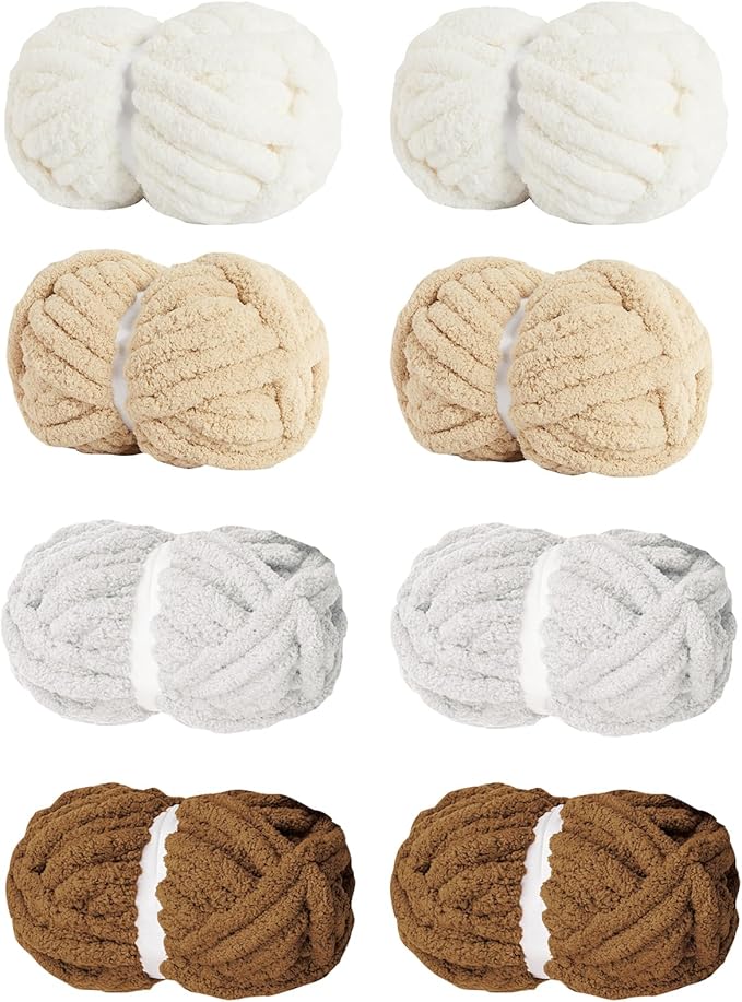 Assorted Chunky Yarn for Hand Knitting,Soft Jumbo Bulky Fluffy Chenille Yarn for Crocheting,Blanket Scarf DIY,8 Pack(28yds, 8 Ounces Each)