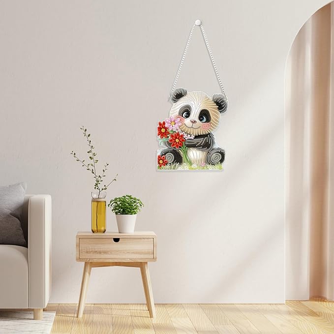 GHHKUD Hanging Diamond Art Panda Pendants Kits, DIY Hanging Decoration Double Sided Animals Diamond Pinting Ornaments for Adults Kids Gifts for Home Decor