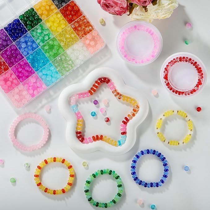 Funtopia Rondelle Glass Beads for Jewelry Making, 720pcs Abacus Glass Beads for Bracelet, 24 Colors Gemstone Spacer Crystal Beads for Necklace DIY Crafts, 5x8mm