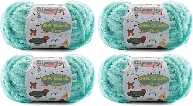 4 * 100g Velvet Chenille Chunky Yarn for Crocheting - 49.2yds per Skein Plush Fluffy Yarn - Easy to Use for Baby Blankets, Knitting Creations & DIY Crafts (4, Mint Green)
