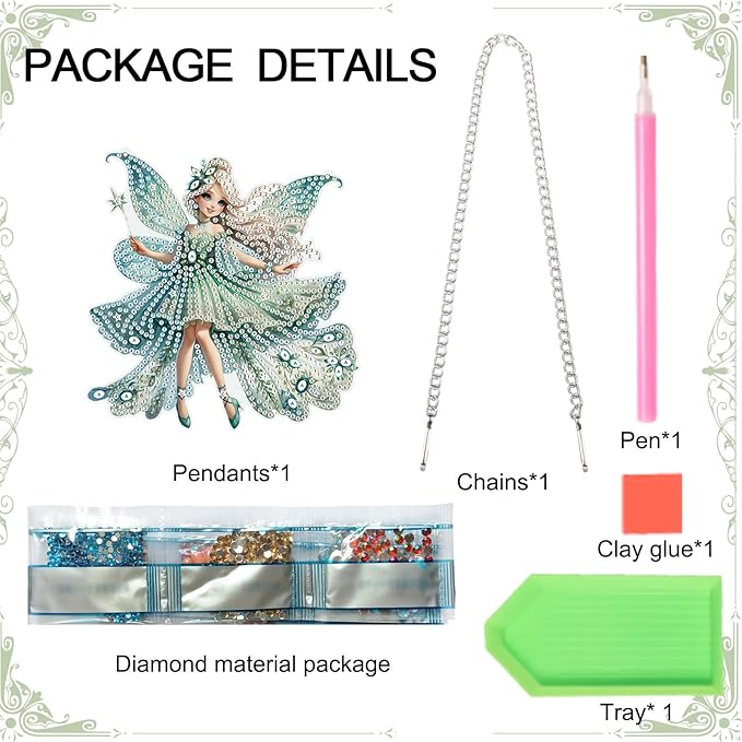 AiYuanzsh Green Butterfly Fairy Diamond Art Painting Hanging Pendant Kit Special Shaped Diamond Dots Art Acrylic Ornaments Diamond Art Painting Pendant for Adult Home Wall Window Decor Gift