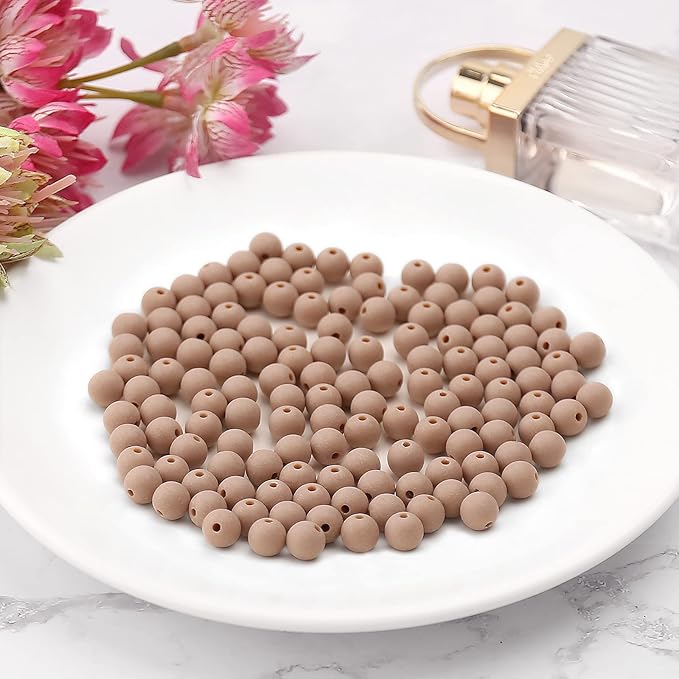 bonny boxx 60pcs 16mm matte light brown acrylic round beads, frosted plastic resin bubblegum balls chunky gumball beads for necklace and bracelet making, crafting supplies