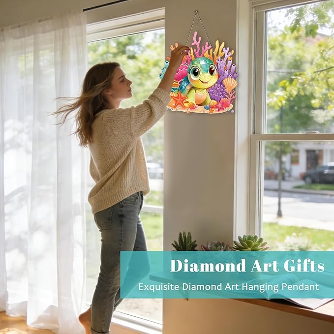 Roneenz Diamond Painting Kits Hanging Pendant, Turtle Hanging Diamonds Art kit for Adults, Special Shaped DIY 5D Art Window Decor, Home Garden Room Decor Gifts for Women and Girls