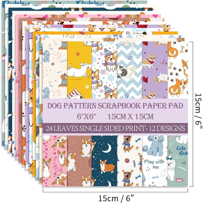 6x6” 160gsm cardstock Single Sided Scrapbooking 24 Papers Pad vintage decoupage scrapbook kit patterned paper junk journal supplies journaling supply scrap paper crafting Dog