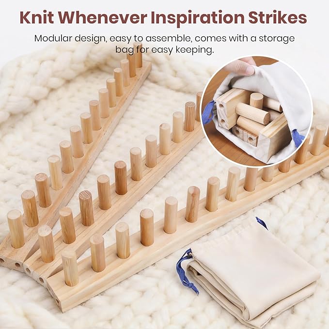 Solid Wood Chunky Blanket Loom for Bulky Yarn to Knit Without Needles - Modular Chunky Yarn Loom for Blankets & Scarves - Available in 32"/48"/72" - with Storage Bag, Stress Relief DIY Gift